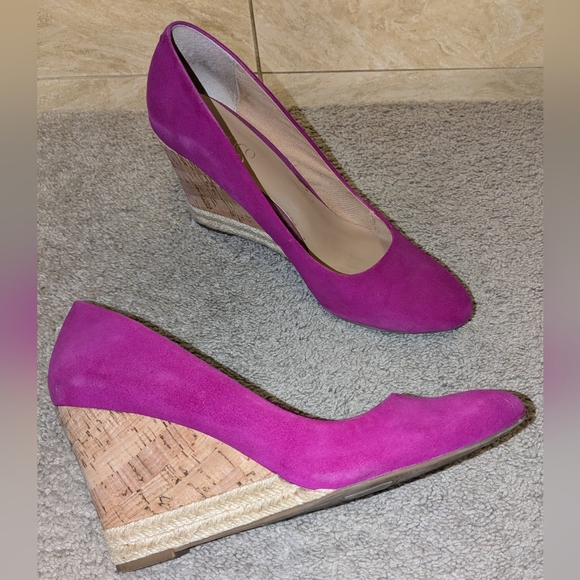 Franco Sarto Wedges Almond Toe Fuchsia Pink Genuine Suede Leather Shoes sz 10 - Picture 5 of 6